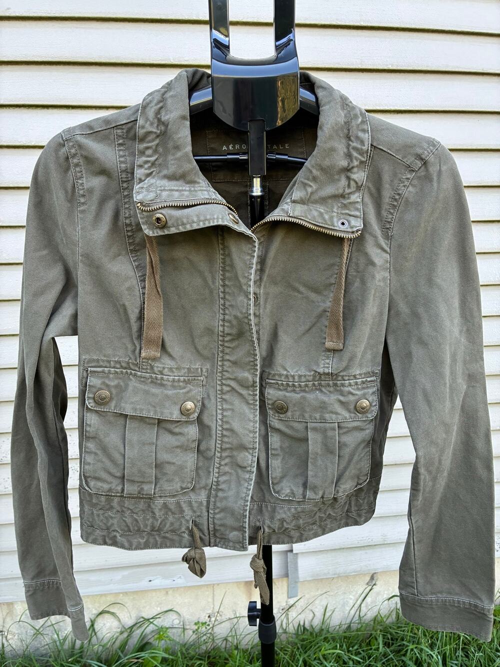 Aeropostale Olive Green Cropped Cargo Jacket VTG Y2K Gorpcore Size M